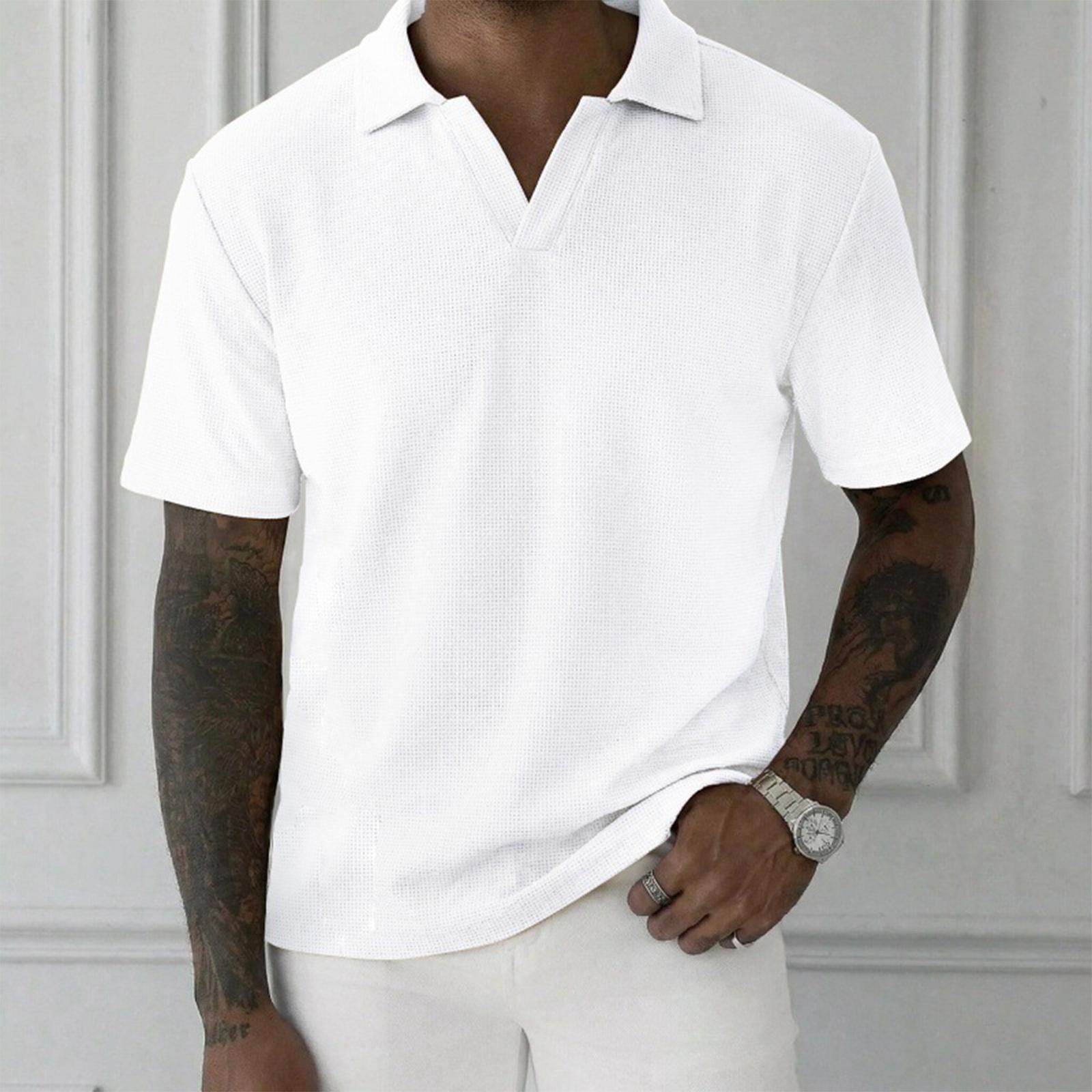 

Men s Button-down V-neck Short-sleeved Shirt XL білий