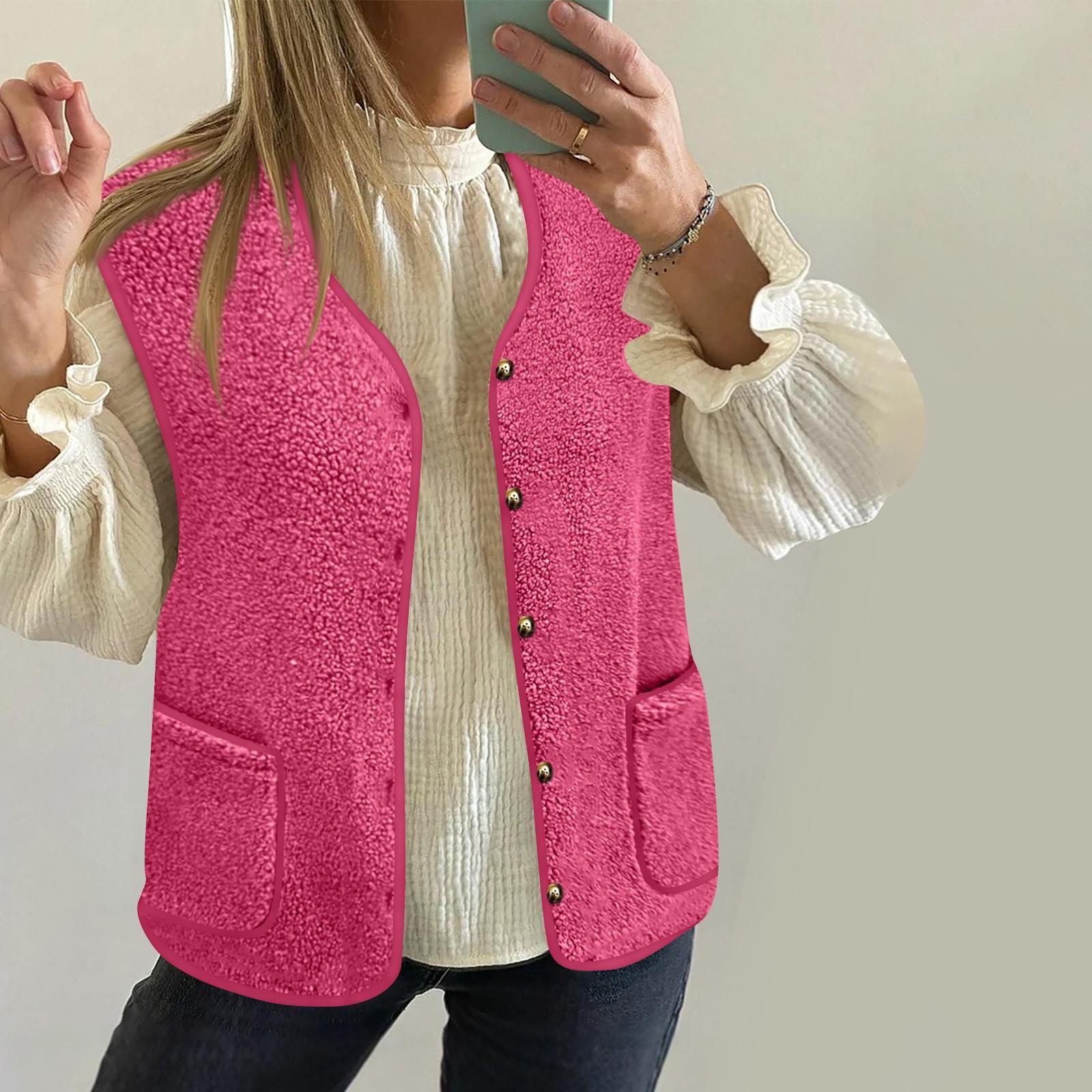 

Женская зимняя теплая плюшевая куртка с открытыми плечами, шерстяной кардиган с длинными рукавами, модный плюшевый жилет XL розовый