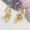 Fairy-like Gold Dangle Earrings with Copper Butterfly and Zircon Water Drop