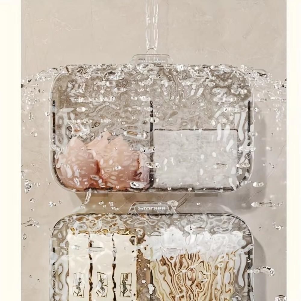 No Drilling Holes Bathroom Makeup Organizer Wall Mounted Makeup Cotton Storage Box