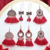 Vintage Style Women Earrings Combination Sets Red Tassel Eardrop Good Luck Geometry Flowing Beads Easy Matching Daily Clothing