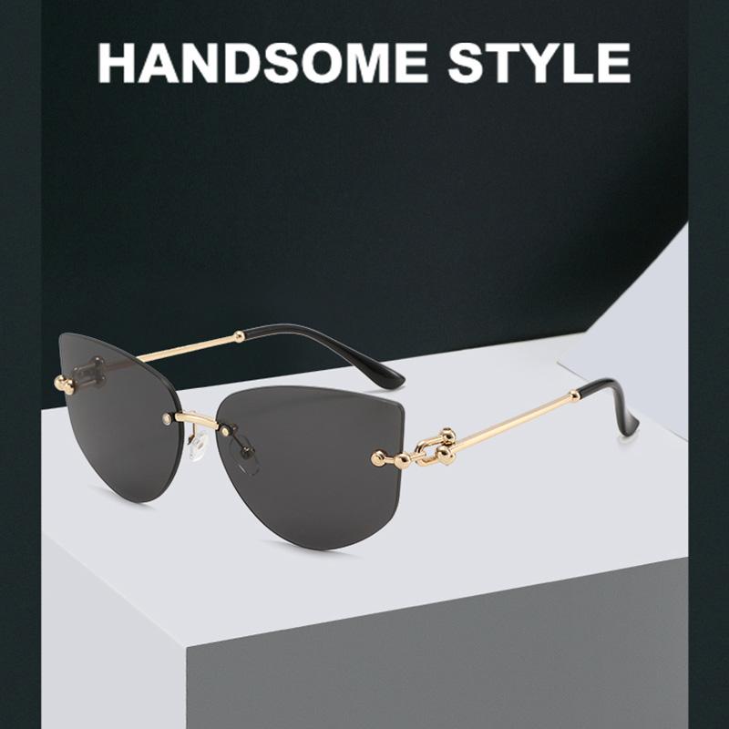 Cat Eye Metal Borderless Retro Men Women Sunglasses Fashion Trend Outdoor Sunscreen Sunshade Street Photography Glasses