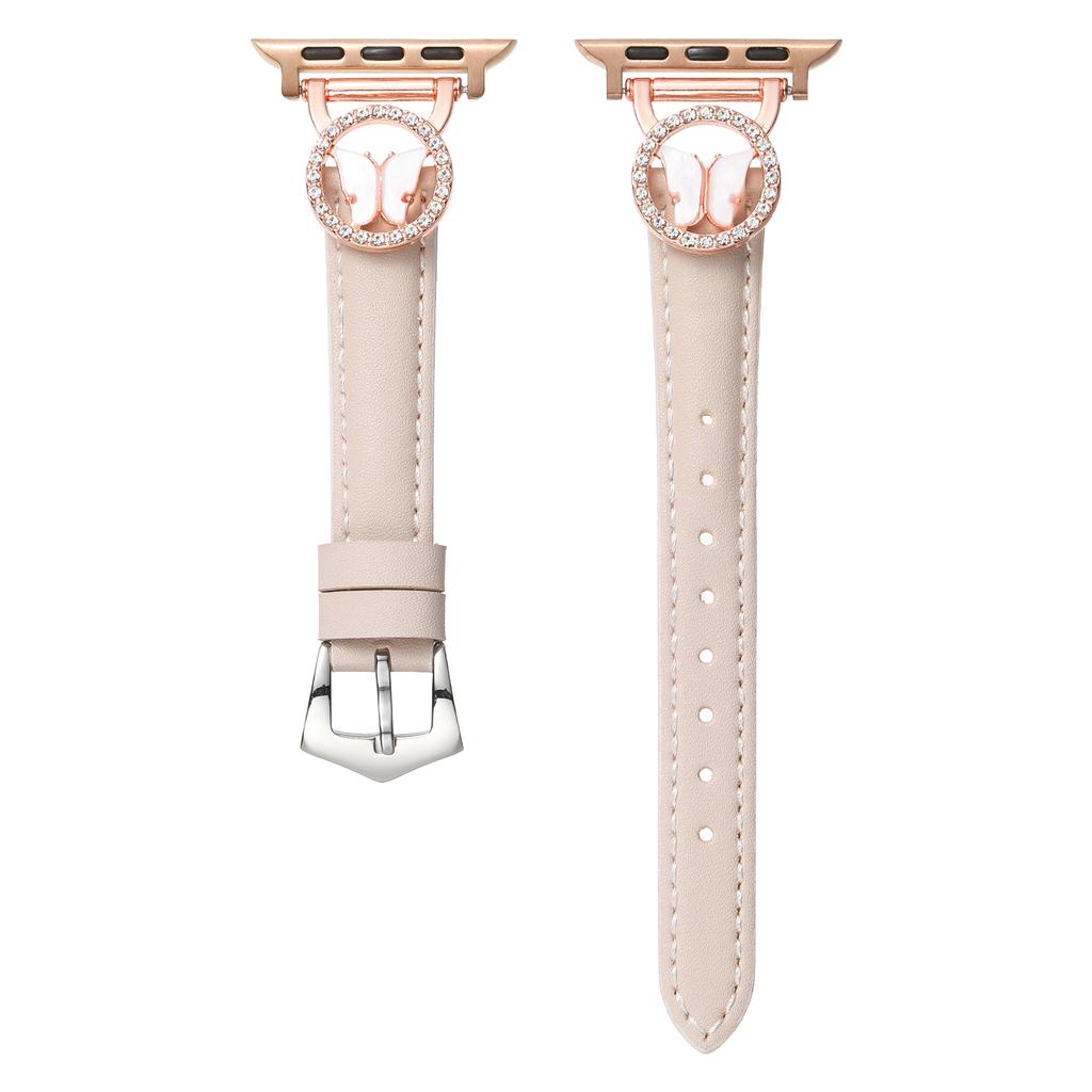 Leather Strap for Apple Watch Series 10 9 8 7 SE 6 5 4 3 2 1 42mm 41mm 40mm 38mm Rhinestone Butterfly Band