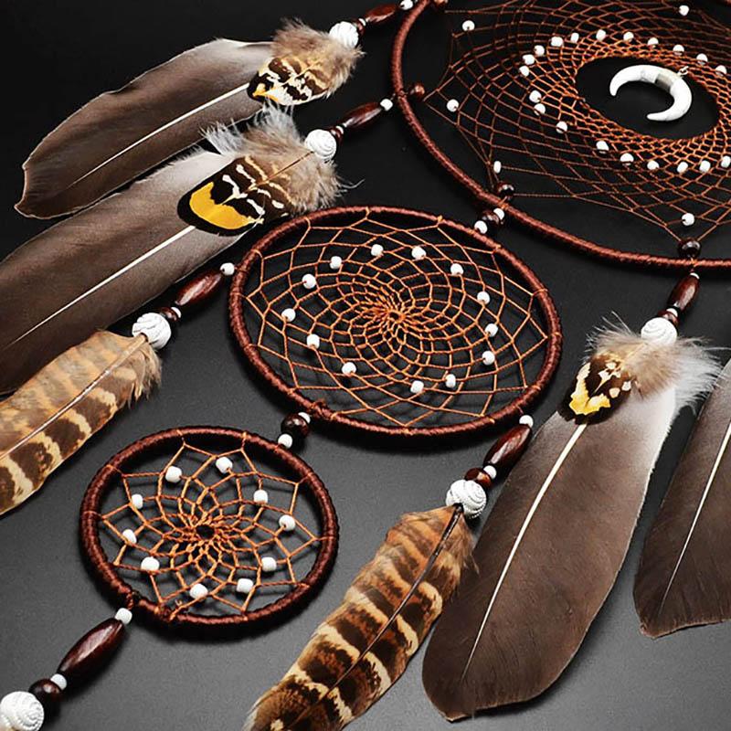 Vintage Feathers Dream Catcher Home Decorations Brown Large Handmade Wind Chimes Wall Hangings Bedroom Decor For Festival Gifts