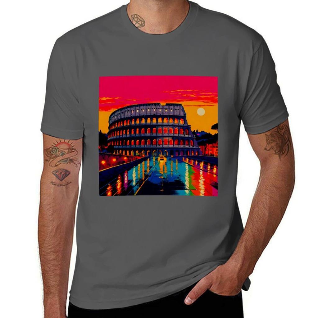 Vibrant Icon Colosseum Of Rome In Color Tshirt Big Size Short Sleeve Casual Top