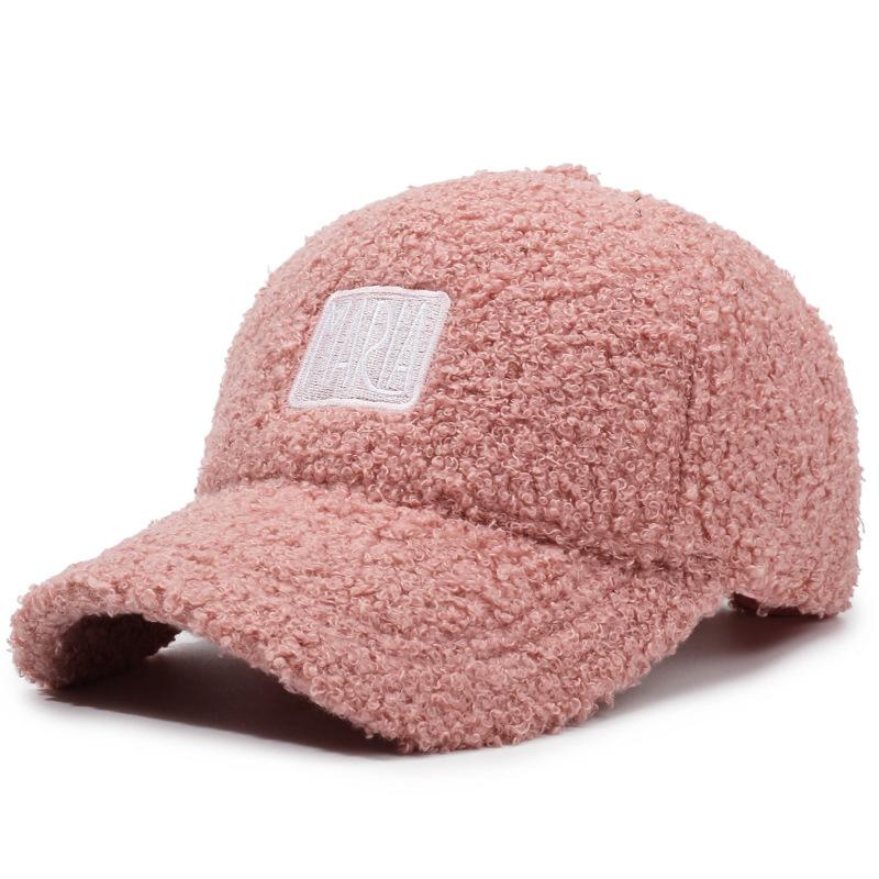 Women Embroidered Letter Hat Lamb Wool Autumn Winter Baseball Cap