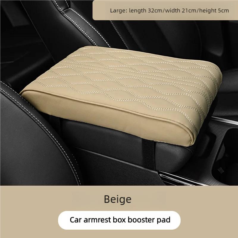 PU Leather Wave Embroider Car Armrest Mat Center Console Protection Cushion Auto Storage Box Cover Pad - Black