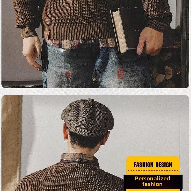 Men's Retro Heavy Washed Thick Sweater - Simple Winter Style