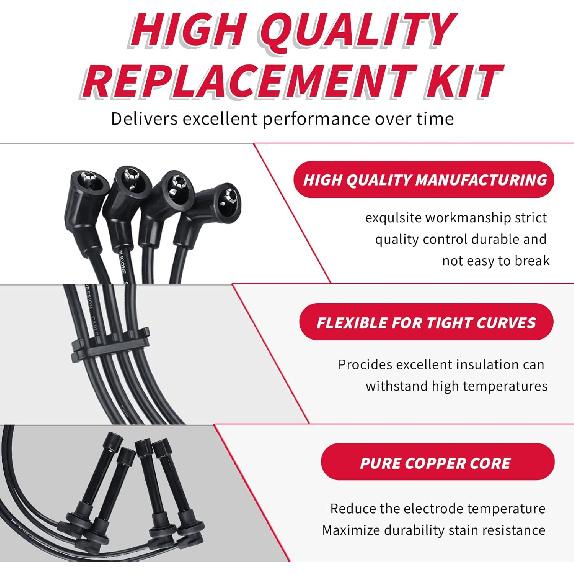 Set of 4 PCS Ignition Spark Plug Wires 32702-P0A-A00 8028 RC-HE73 671-4179 & 4 Iridium Spark Plugs Set Compatible with 1998-2001 Honda Accord DX