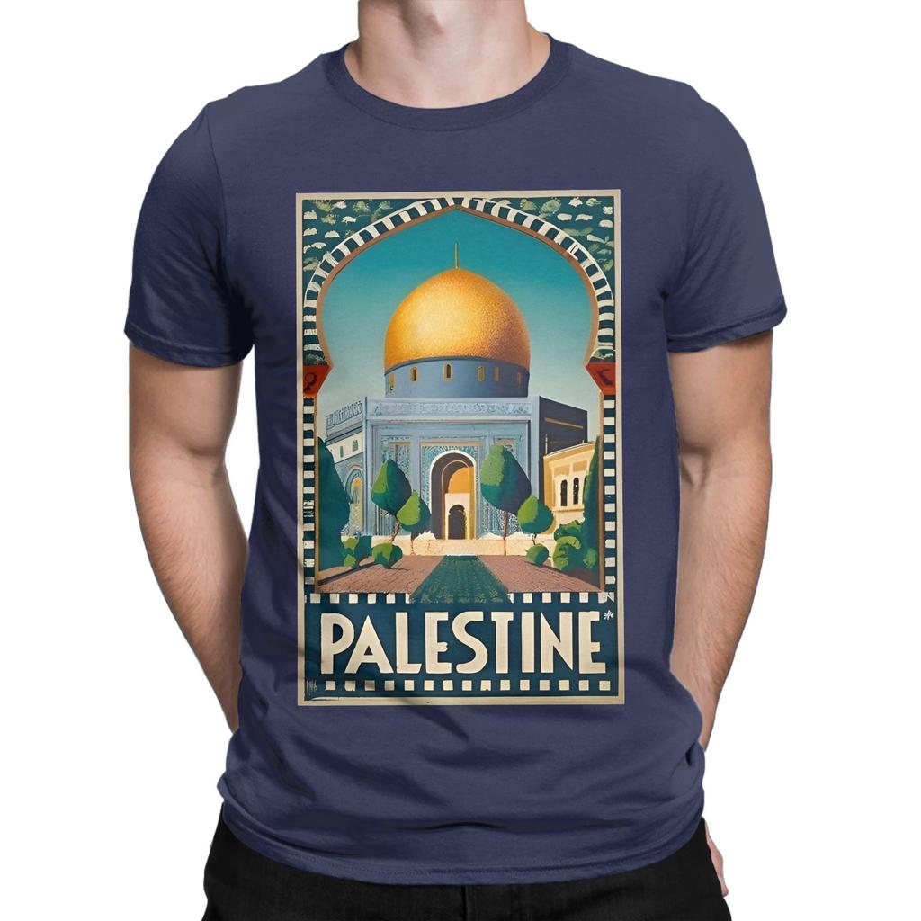 Humor Floral Palestinian Flag TShirts for Men Round Neck Pure Cotton T Shirt Short Sleeve Tee Shirt Printing Tops