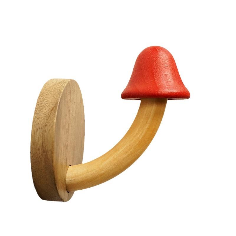4pcs wooden mushroom clothes and hat hooks Non perforated solid wood clothes hook wall hooks for hanging