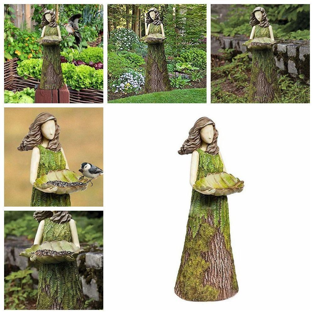 

Funny Forest Girl Bird Feeder Green Fairy Statue Bird Feeder Creative Patio