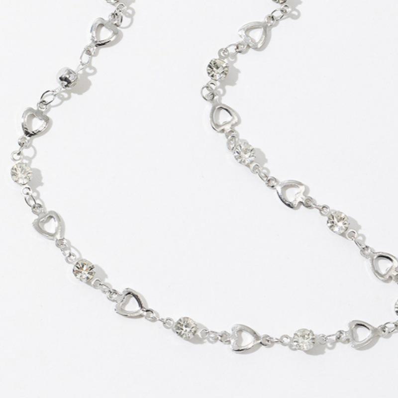 Cross-Border French Style Long Diamond Tassel Heart Choker Necklace for Women