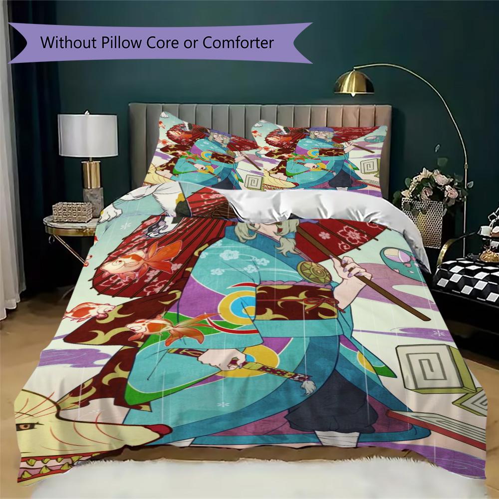 Mononoke Pattern Bedding,Quilt Set Quilt Cover Pillowcase Home Birthday Gift (1*duvet cover+2*pillowcase,without core)FSJT261012391