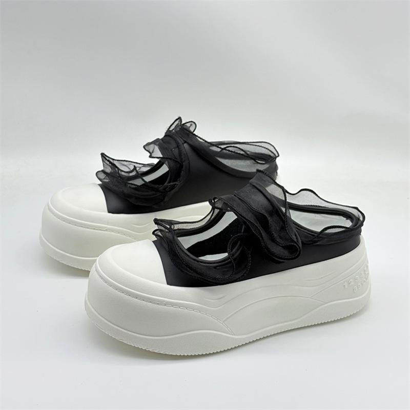 Thick bottom heightening bag head half slippers women's 2025 summer new Velcro mesh breathable casual Mary Jane sandals