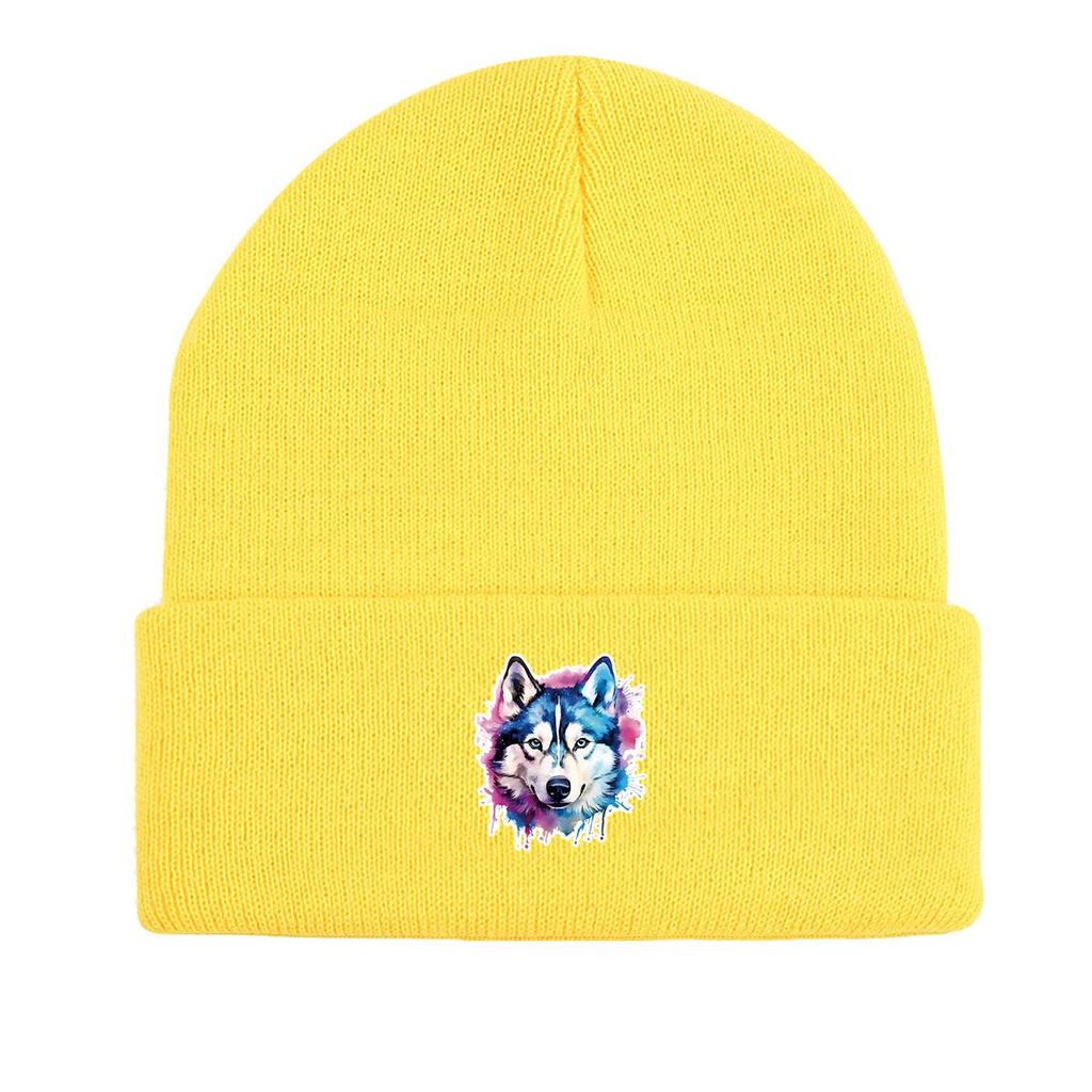 Wolfshund Warme Strickmütze Beanie, Tier Skullies Beanies Herbst Winddicht Einfarbig Mütze Gestrickte Mütze Beanie