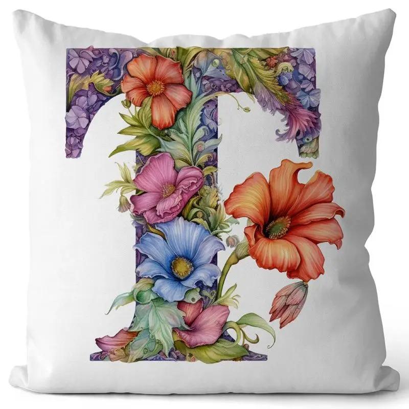 English Letter Flower Print Sofa Cushion Cover Suitable For Home Living Room Decoration Hotel Hospital Dormitory Pillow