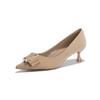 Leather women's shoes summer women's pointed single shoes 2025 spring women's French high heels women's thin heel pearl buckle shoes