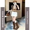 Womens Knit Polo Top With Twisted Cable Detail Matching Skirt Set Casual Two-Piece Outfit