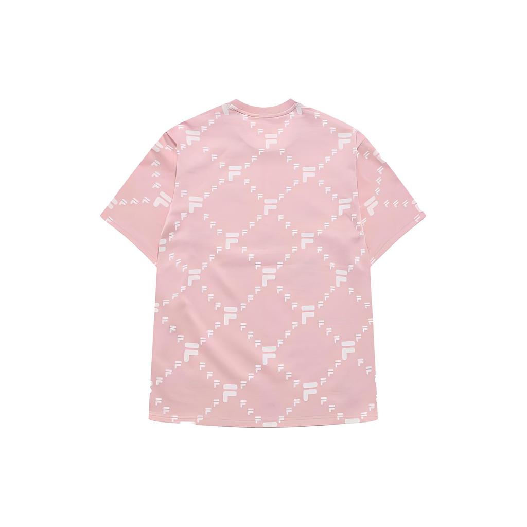 Fila Fusion Full Print Letter Round Neck Pullover Short Sleeve T-Shirt Unisex Tops Youth-Pink T11U326101F-PK
