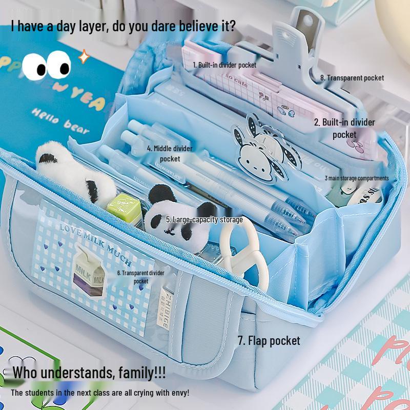 High-Capacity Pencil Case for Girls 2024 - Junior/Elementary School Stationery Bag