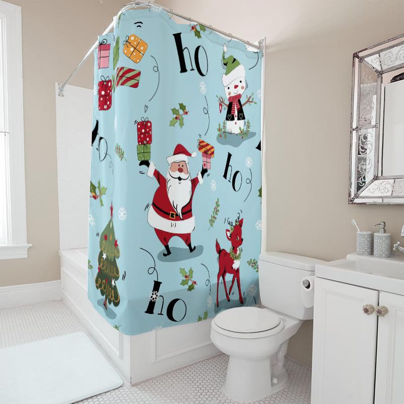 Tu Christmas Shower Curtain Santa Claus Festive Holiday Bathroom Decor Waterproof Modern Farmhouse Style Home Decor Gift Idea