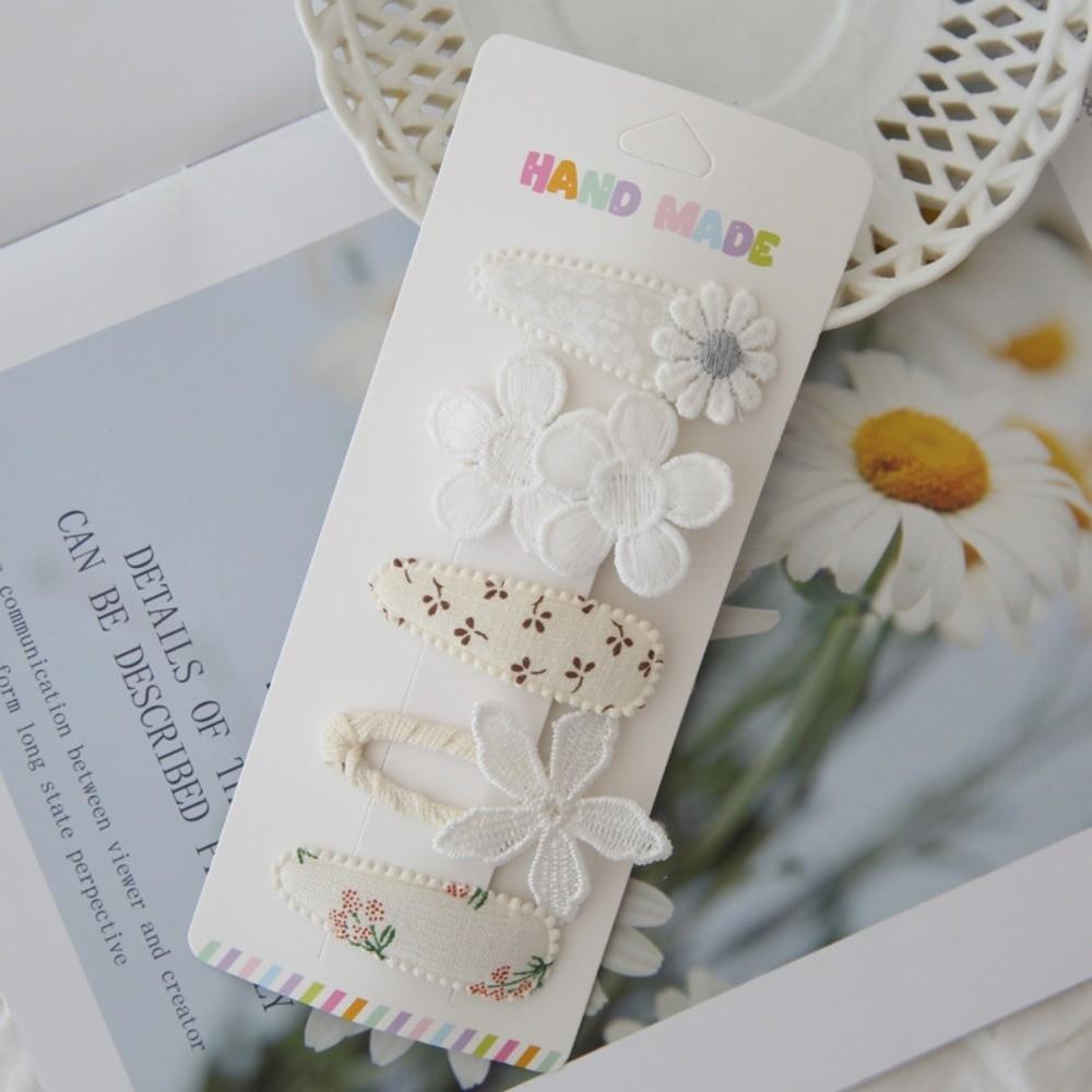 5PCS Cute Girls BB Clips Cotton Sweet Flower Hairpins Embroidered Bangs Hairclips  Hair Accessories