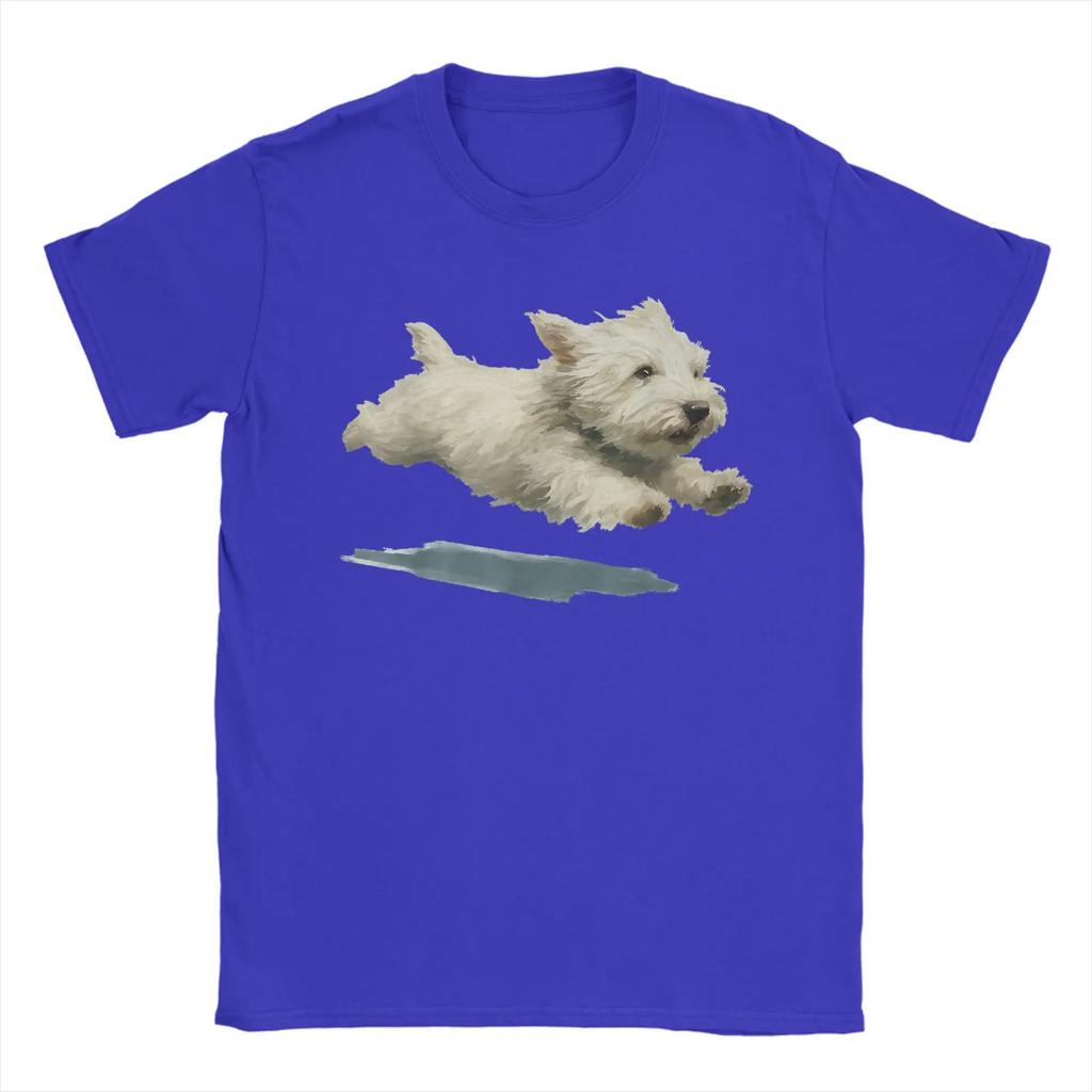 Unisex T-Shirt Lustiger Laufender Hund Kunstdruck Niedlicher Westie Hund Spaß Baumwolle T-Shirt Kurzarm T-Shirts Rundhals Kleidung Einzigartig