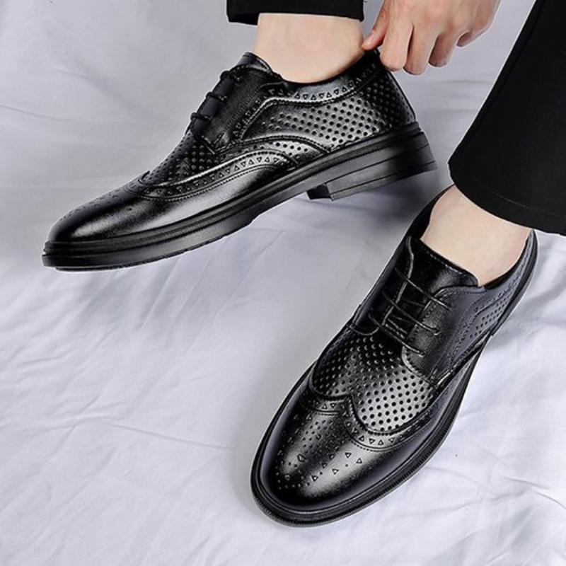 Einfarbige Schnür-Herren-Formalschuhe Atmungsaktiv im Sommer Runde Spitze Hohe Qualität Mode 39 Kleidung Rindsleder Gesellschaftsschuh Männlich