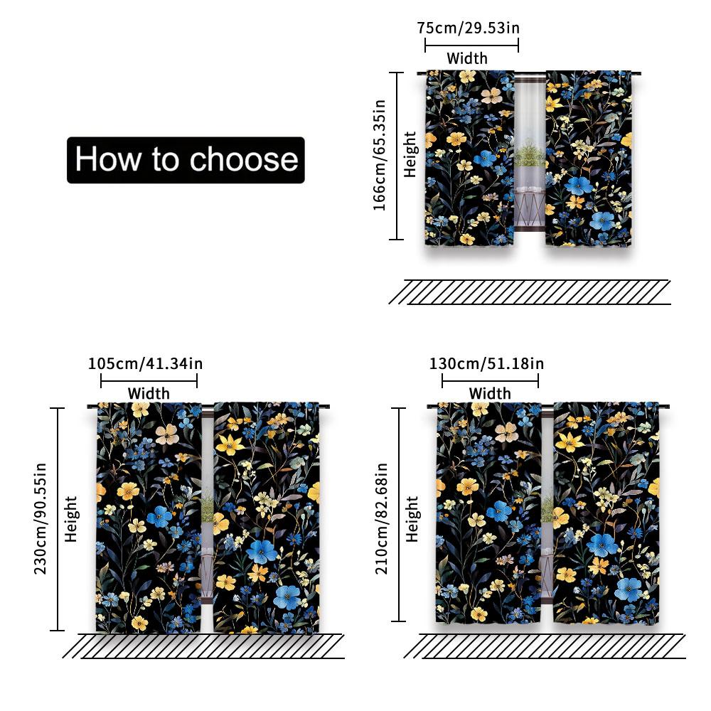 2Pcs Boho Curtain Cute Floral Black Curtain Rustic Country Flower Elegant Suitable For Bedroom Living Room Dining Room And