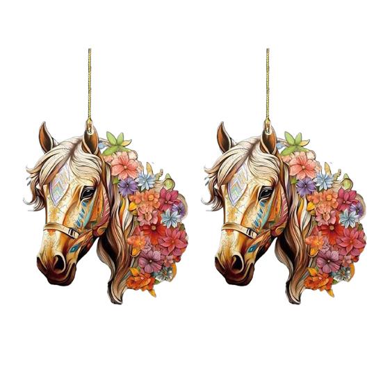 Pferd Weihnachtsanhänger 2D Acryl Pferd Auto Rückspiegel Hängeanhänger Pferdegeschenke für Frauen Pferdeliebhaber