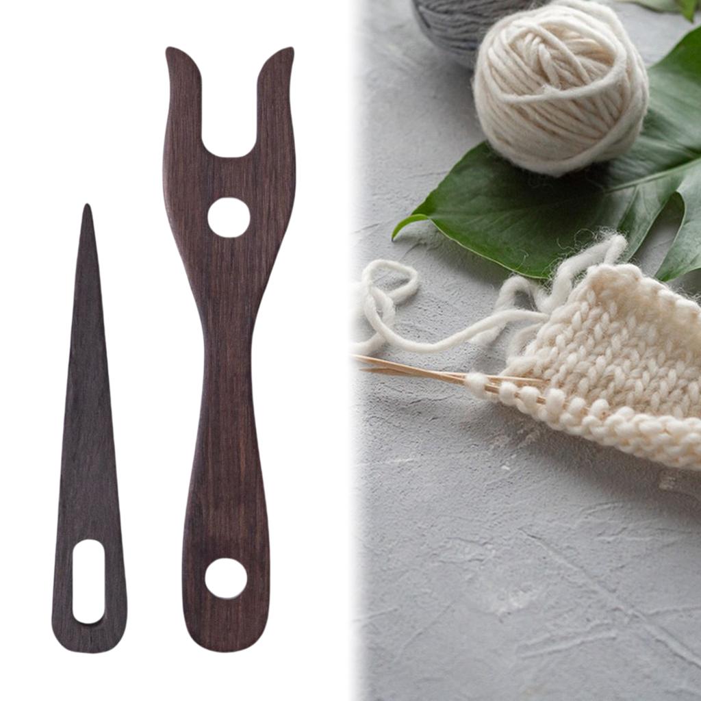 2Pcs Knitting Fork and Eye Needle Kit Wooden Ancient Cording Tool Fork Braider Lightweight Knitting Lucet Fork All Fiber Artists