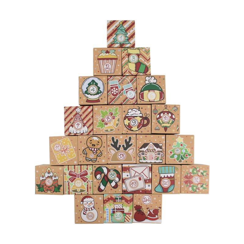 24 Pcs DIY Kraft Paper Christmas Advent Calendar Boxes Christmas Cardboard Number Boxes for Kids Adults School Office Xmas Holiday
