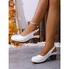 Plus Size Women Retro Block Heel Sandals, Buckle Design Comfort High Heels Outdoor Beach Vacation Shoes