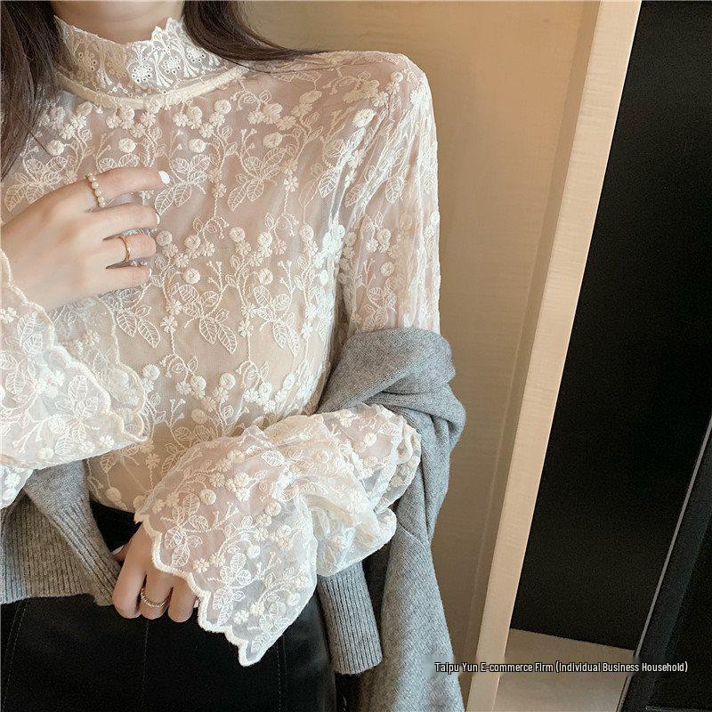 Fairy Lace Mesh Blouse - Women's Fashion See-Through Top for Autumn/Winter 2024
