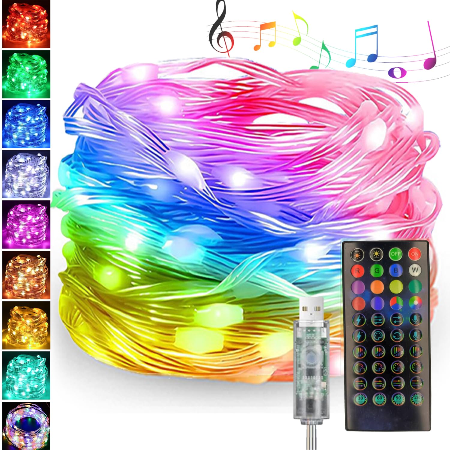 

Nexvolix LED Illumination Lights, Multi-Color, Dimmable, Color Adjustable, 20M10M5M, Music Sync, Music Sensor, Sound-Responsive, String Lights, Timer