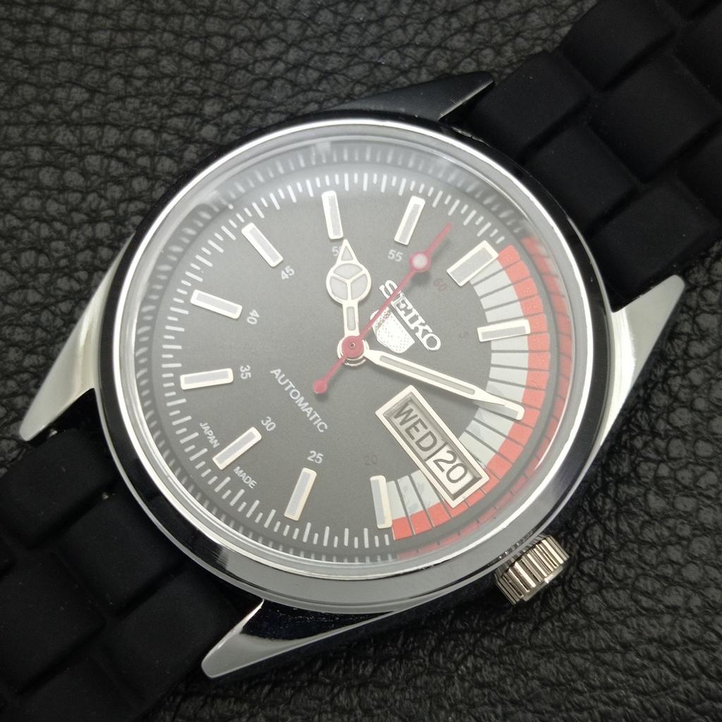 REFURBISHED VINTAGE SEIKO 5 AUTOMATIC 6309A JAPAN MENS BLACK WATCH a440856-4 Sk-a440856