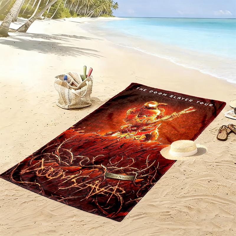 Name Custom Rockstar Doomguy Print Beach Towel, Large Soft Quick Dry Towel for Beach Camping Swimming
