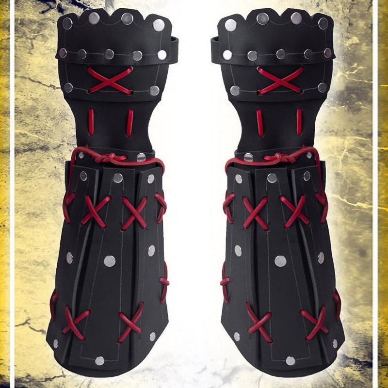 Armure de bras de samouraï médiéval en cuir PU Gant long Viking Chevalier Costume Cosplay Steampunk Fantaisie Gantelet Bracelet de poignet One Size noir