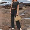 Women's Fashion Vacation Beach Round Neck Casual Loose Short Sleeve Pants Suit