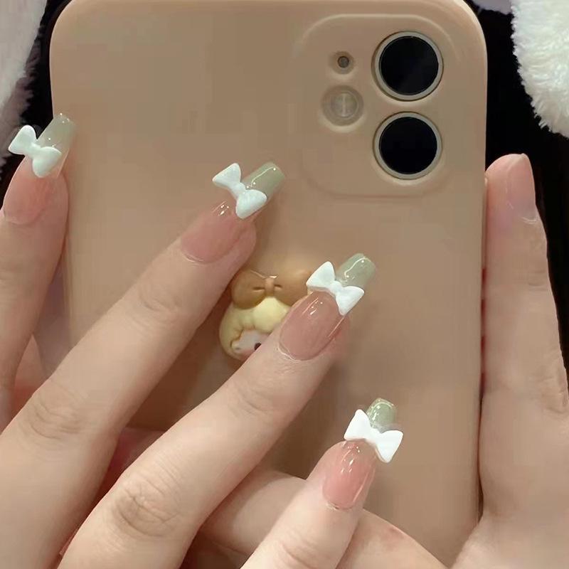 Fresh Oz Green Ballet Butterfly Knot Wearable Detachable False Nails N5125 [Glue Version]