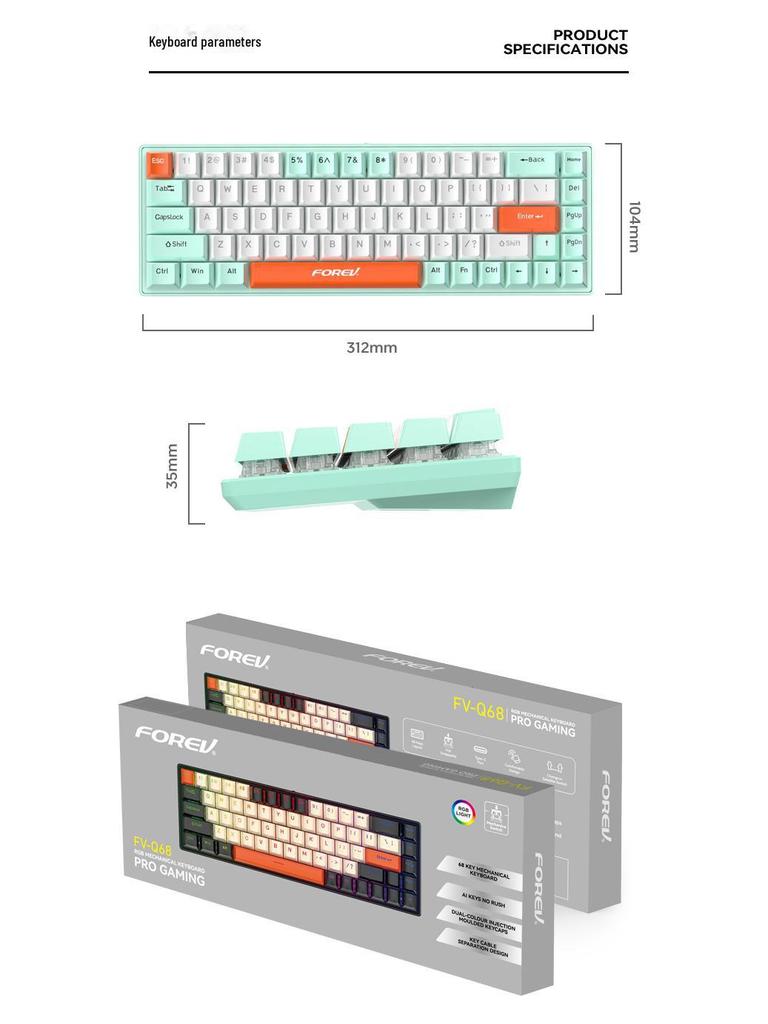 68-key RGB Tri-mode Russian Gasket Wired Mechanical Gaming Keyboard