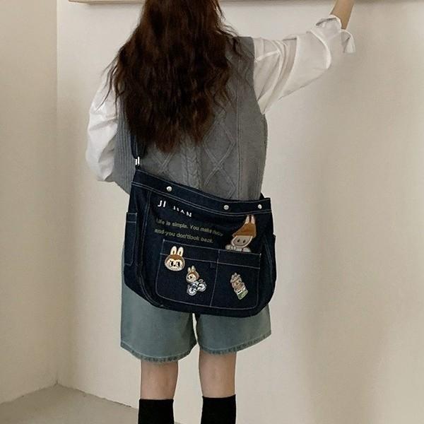 2025 New Japanese and Korean Tote Big Bag Spring Wild At Home Denim Messenger Bag Surrounding Girls Denim Bag