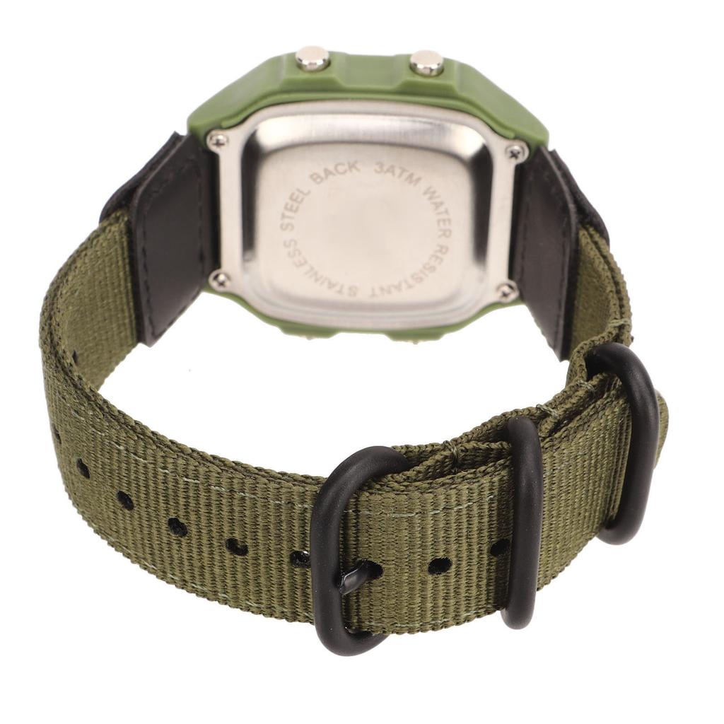 Digital Sport Watch Canvas Strap Luminous Waterproof Retro Sport Watch for Outdoor Sports Green