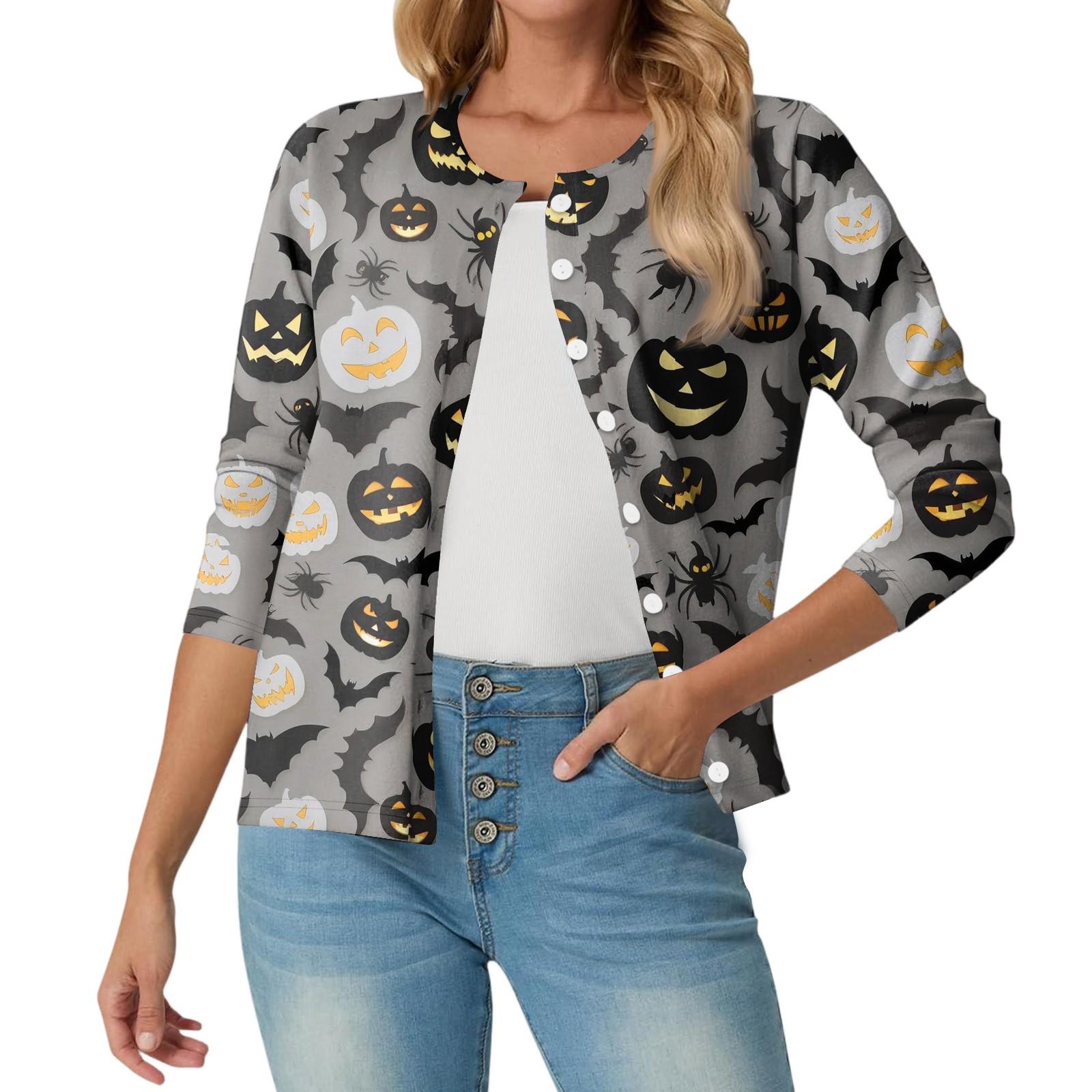 

Женский модный, повседневный, удобный кардиган-жакет с принтом на Хэллоуин XL