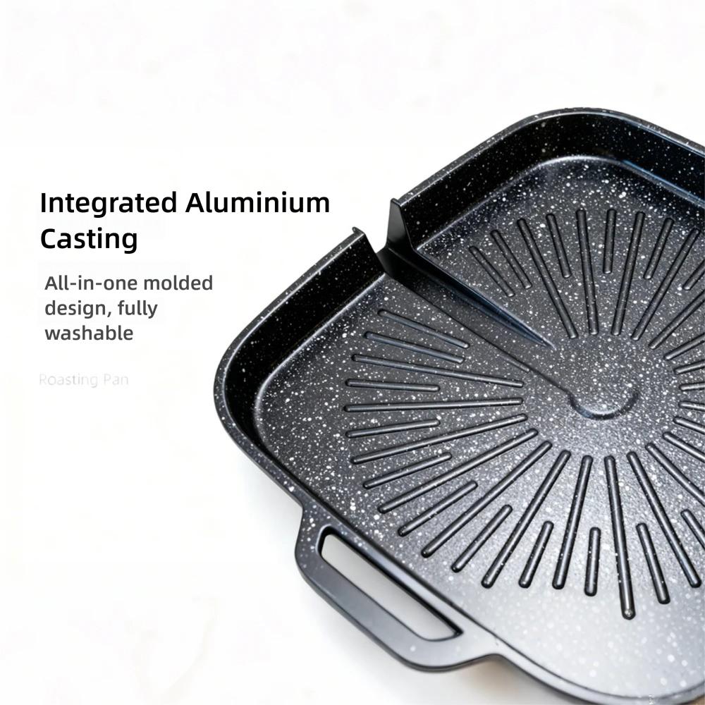 KOSUN Korean Barbecue Pan Round Multipurpose Casting Aluminum BBQ Guipan Pot with Oil Hole House Outdoor Camp Cooker All Stove