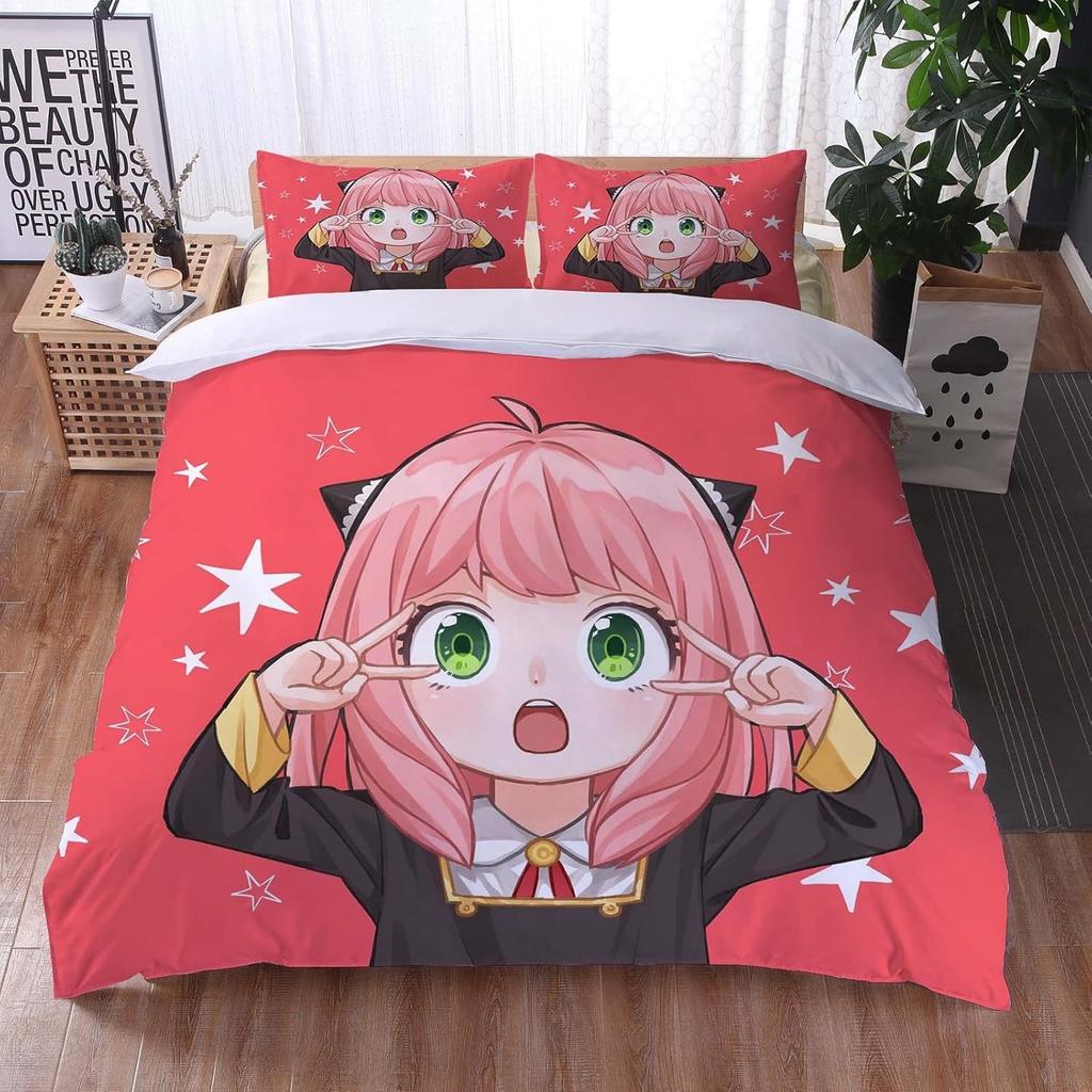 Anime Beautiful Girl Duvet Cover Set ,Cartoon Printed Patterned with Pillowcases, Soft Microfiber Quilt Covers for Girls