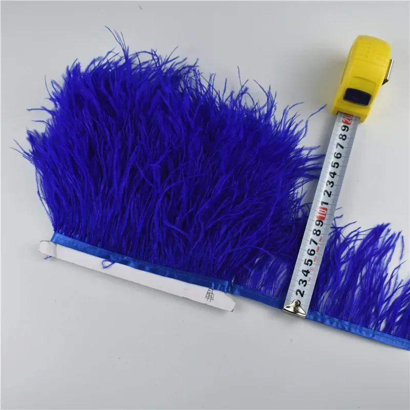 1Meters Fluffy Colored Ostrich Feathers On Ribbon Tape Trim Tassel Fringe 8-10Cm Sewing Flecos White Wedding Dress Clothes Decor