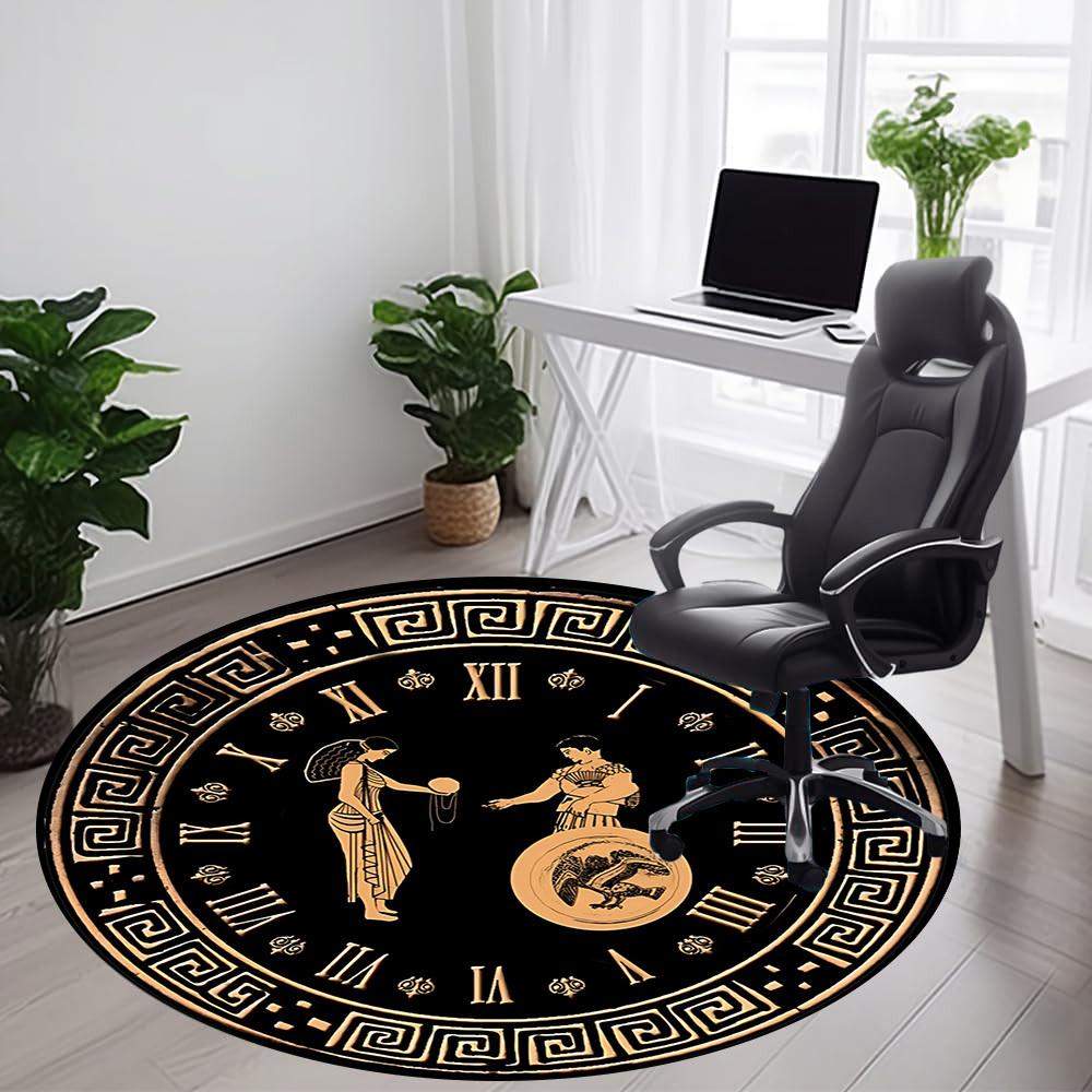 1PC Clock Ancient Pattern Office Round Area Rug, Mat Suitable For Office, Under Office Chairs Bedroom Living Room Home Decor, Room Deco