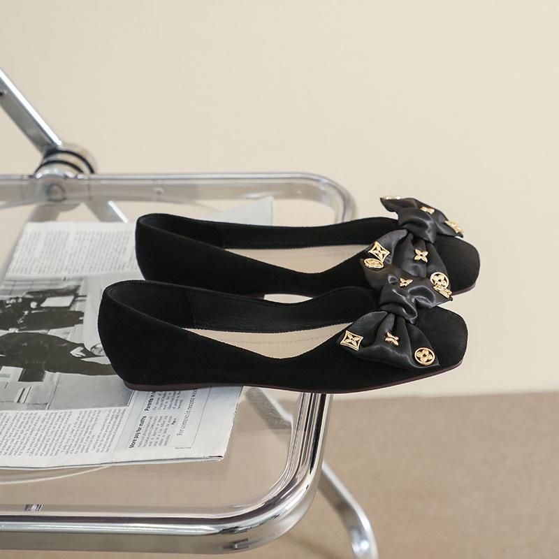 Mode Große Größe 34-43 Flache Schuhe mit weicher Sohle Frau Hahnentritt Schleife Schuhe Femmes Quadratische Zehen Ballerinas Damen Kleid Loafers Mokassin 2025